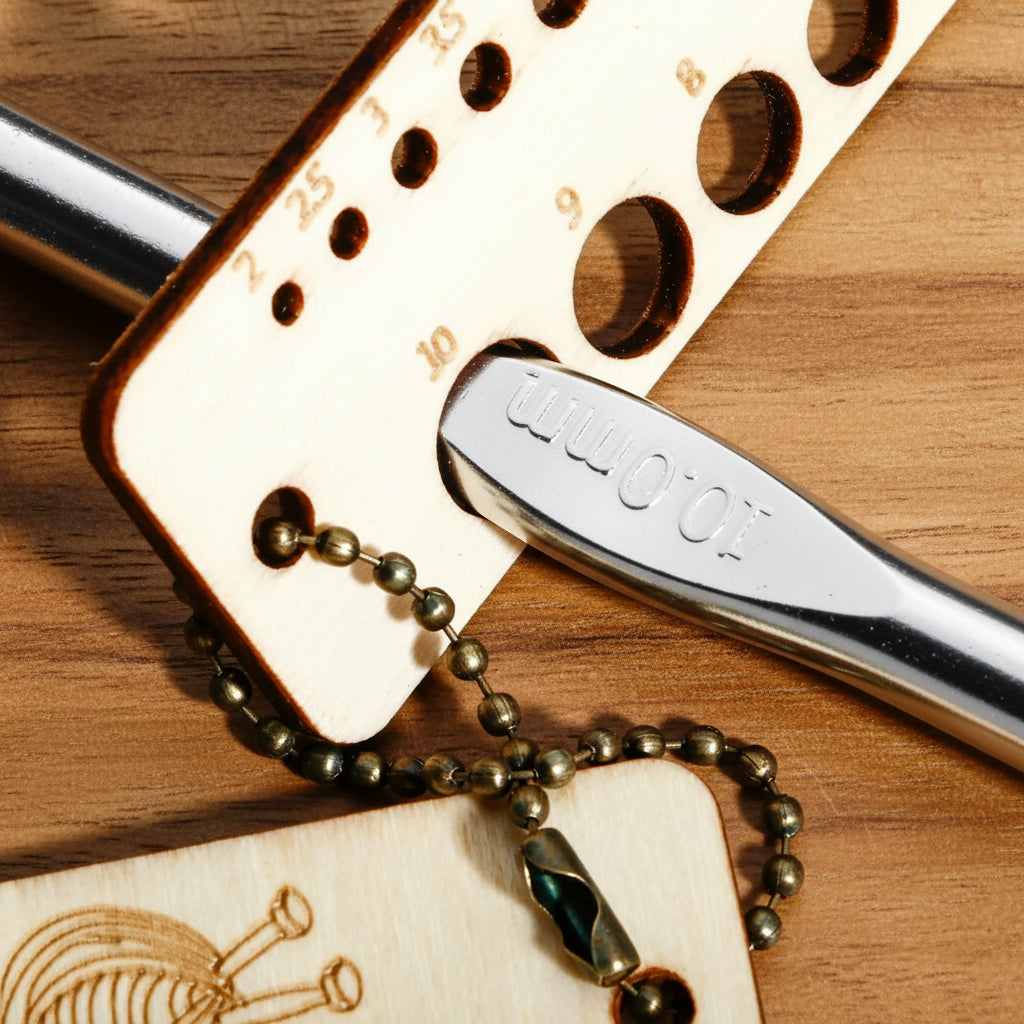 Precise holes marked in millimeters for checking knitting needle or crochet hook sizes