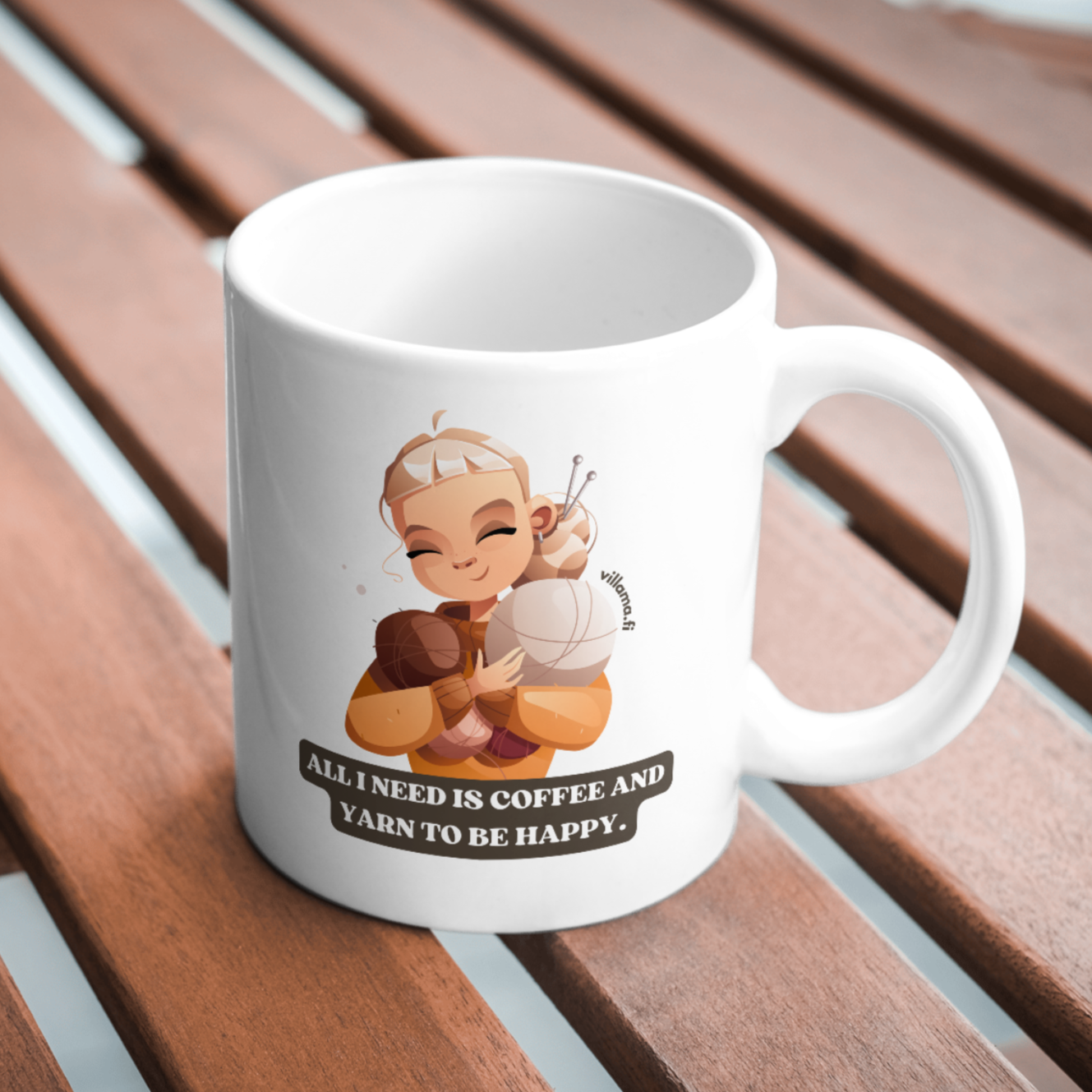 Villama CUP: All I need is coffee and yarn to be happy. 