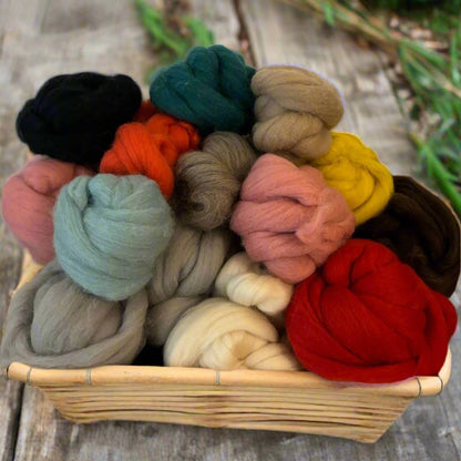 Basket full of different colors of felt. Huovutusvilla korissa.