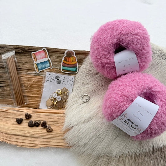 Ystävänpäivä Box 2: Alpakkabouclé & Kissa-neulontasormus – Pinkki