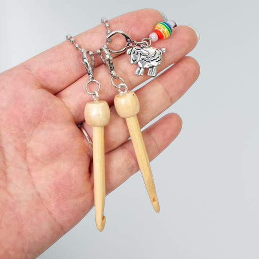 Everywhere Knitter Mini Kit – compact bamboo crochet and knitting tools for on-the-go repairs. Includes mini hook, needle, and sheep-shaped stitch marker. Perfect for travel, yarn shops, or quick fixes at home. Lightweight, durable, and portable