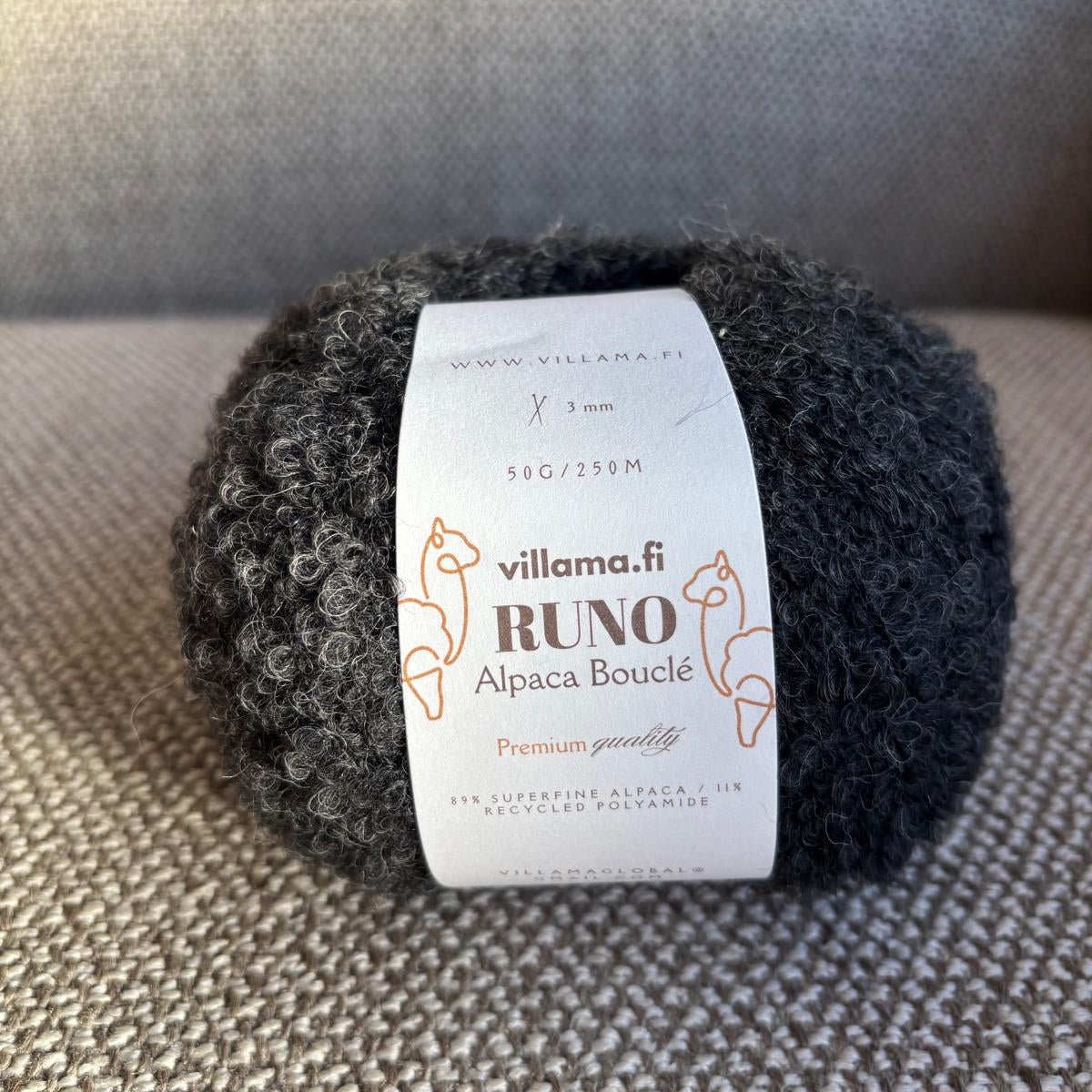 RUNO Alpakan bouclé – superfine alpakka 50g - villama - yarn - black