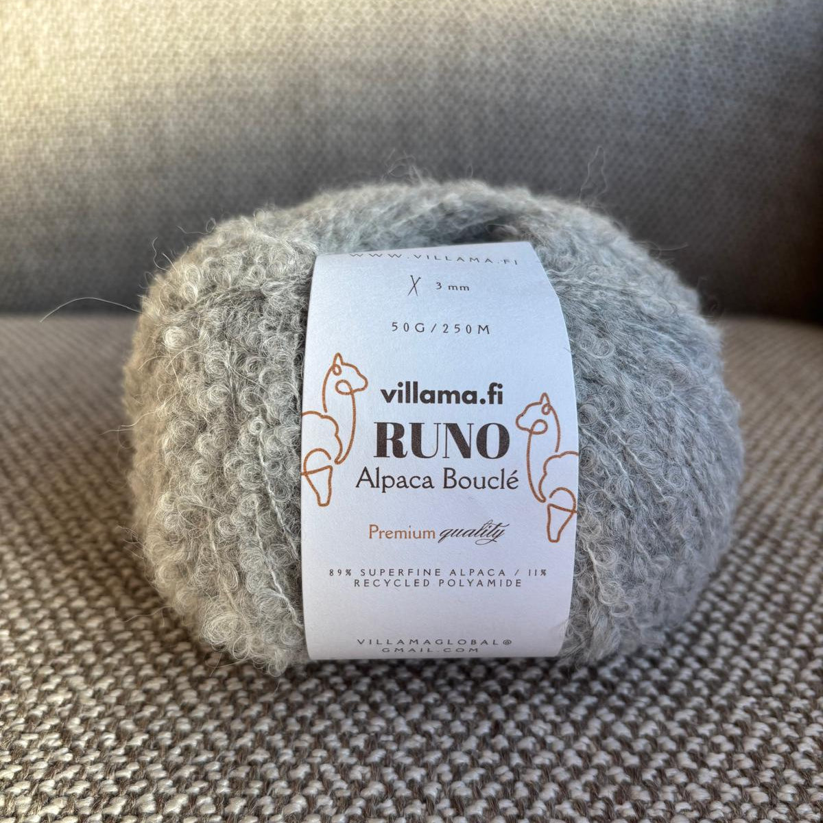 RUNO Alpakan bouclé – superfine alpakka 50g - villama - yarn - gray