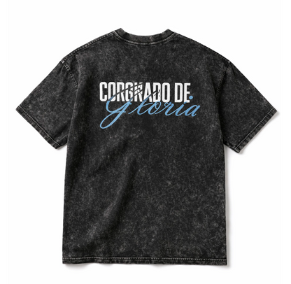Back of the t-shirt with the Spanish text "Coronados de Gloria" in a stylish font.
