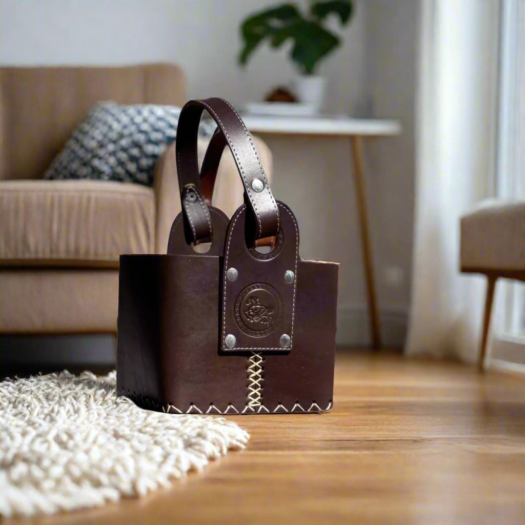 nahkainen "bucket bag" projekteille - wool - matera - dark brown