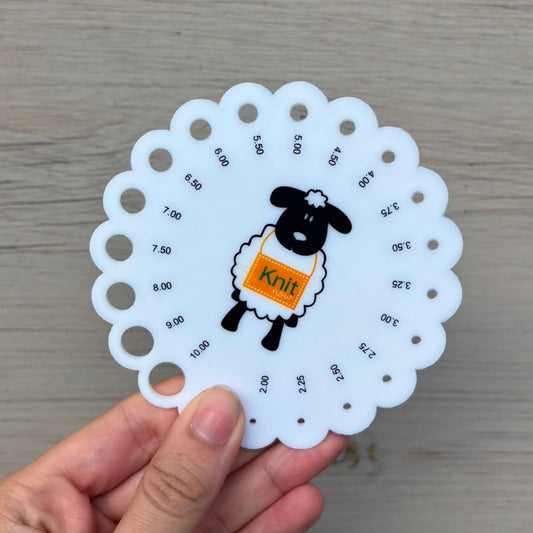 Sheep knitting needle gauge, sizing 2mm to 10mm.